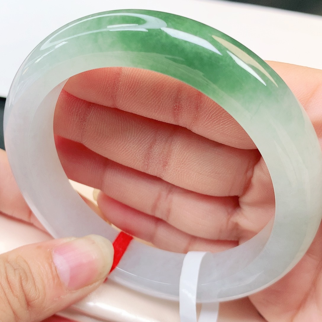 未镶嵌手镯翡翠61-62大圈口纯天然A货翡翠半山半水153号