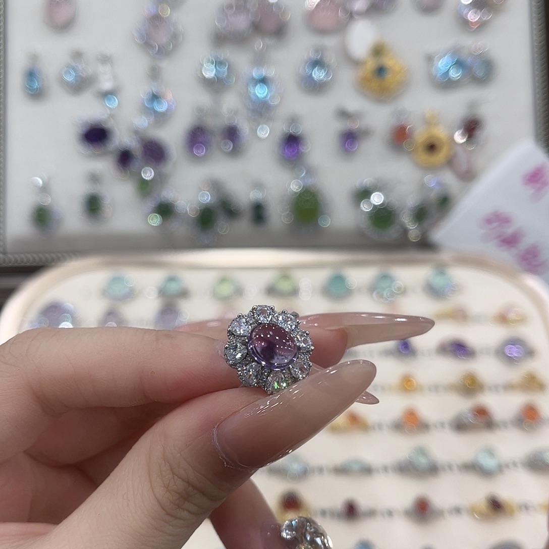 彩***宝蛇纹石玉银S925镶嵌戒指