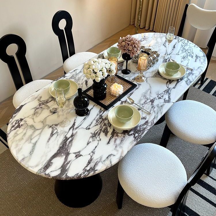 中古风家用宝格丽客厅意式餐厅高档大气轻奢椭圆客厅椅组合餐桌
