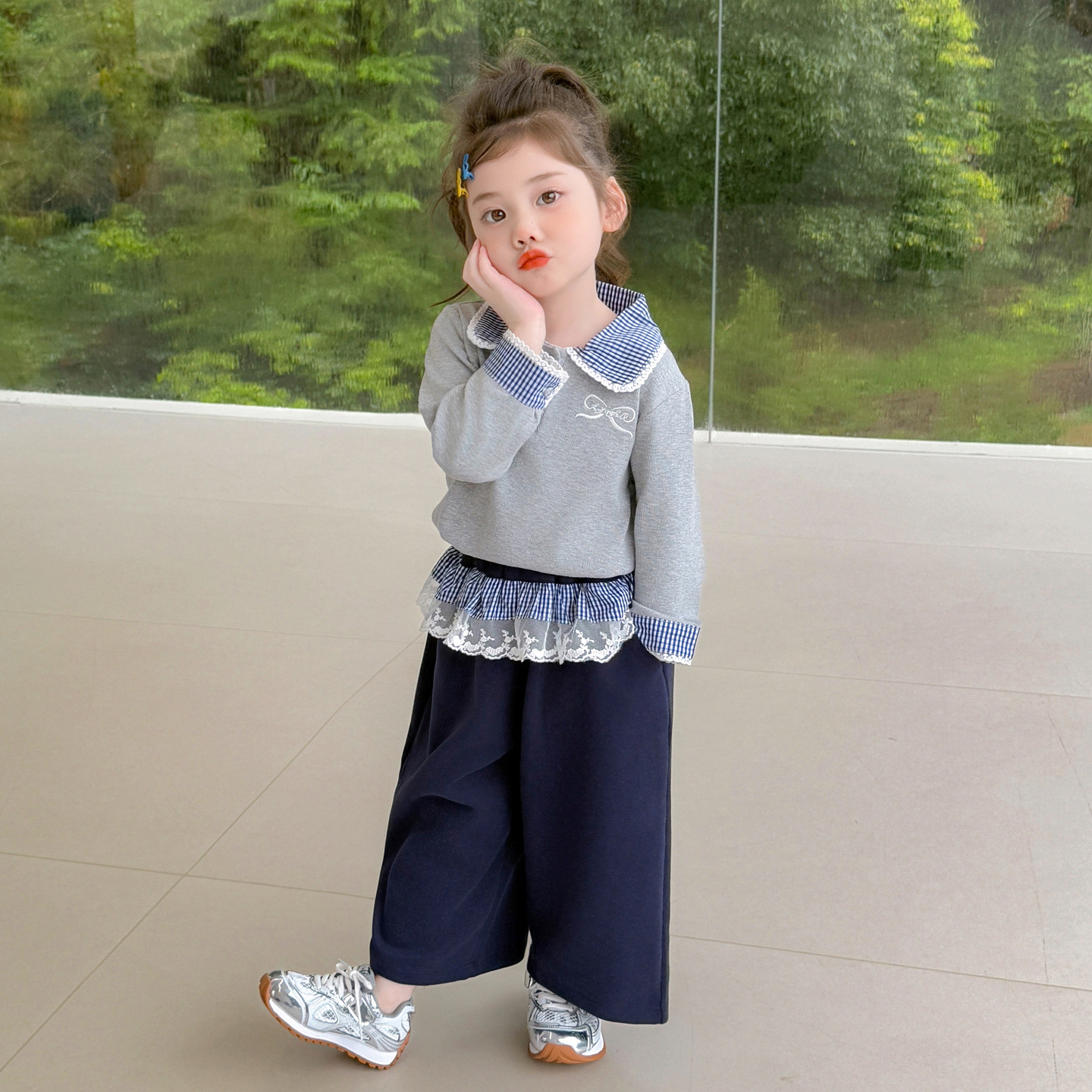 女童秋季套装2025新款婴儿甜美蝴蝶结韩版卫衣两件套洋气女宝宝