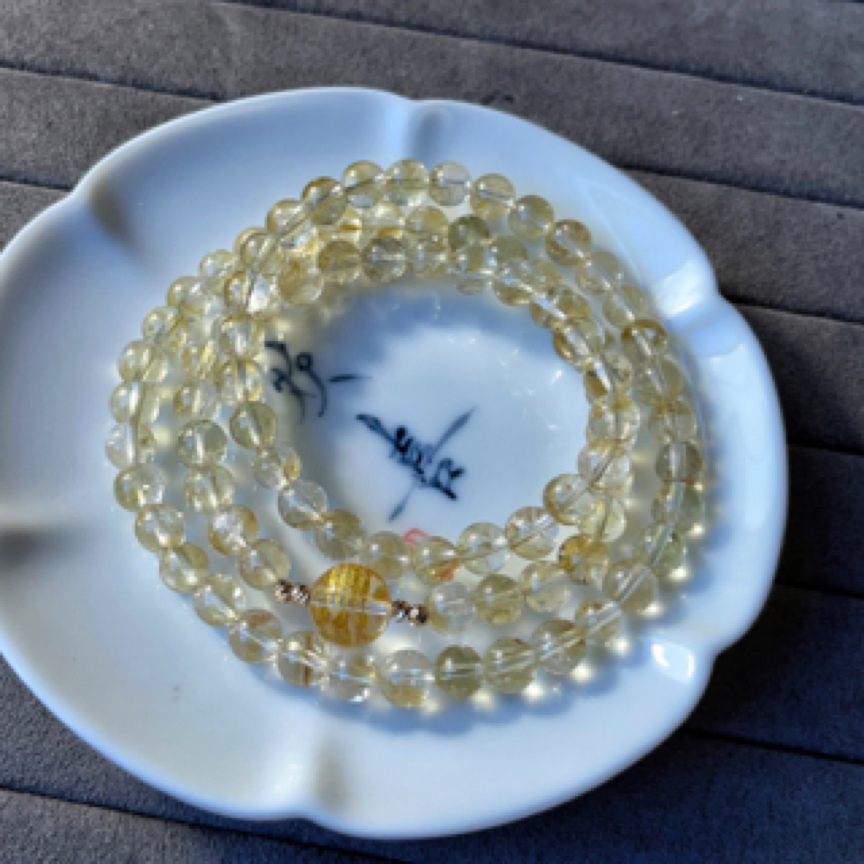 【五条经】（大漏错过等十年）天然冰爆闪黄水晶黄阿塞白水晶手串