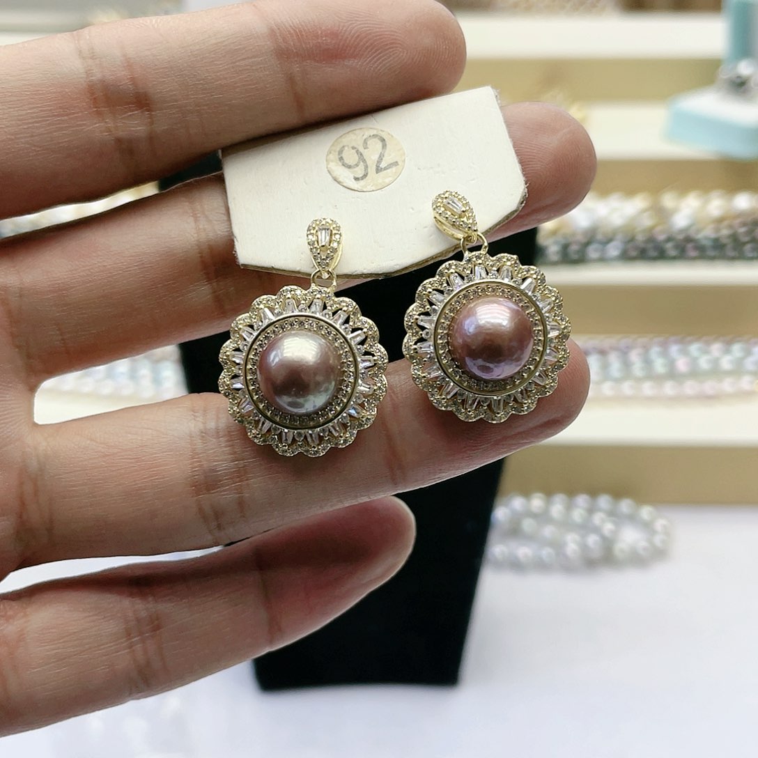 淡水珍珠耳饰银S925镶嵌
