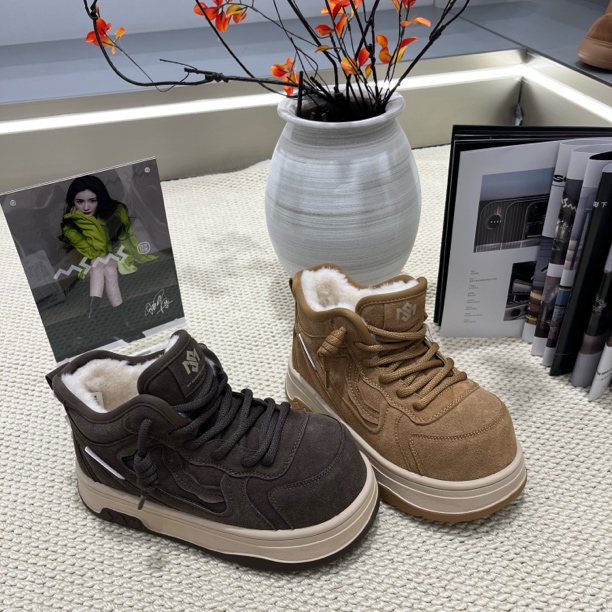 252-102玛莎玛索冬季新款厚底板鞋丑萌雪地靴大棉保暖高帮面包鞋