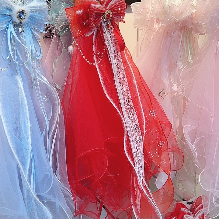 大号拷边头纱大红色20片材料