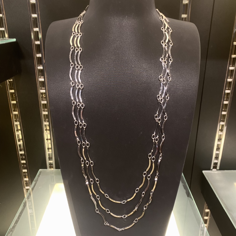 合金项链 中古银色三层长款项链/M25216
