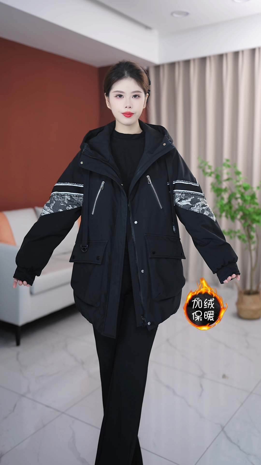 F60粉丝福利个性洋气新款新款大码连帽毛里外套