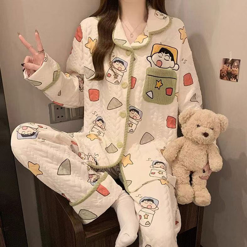 睡衣女秋冬季2025新款卡通小新空气棉长袖套装保暖加厚家居服外穿