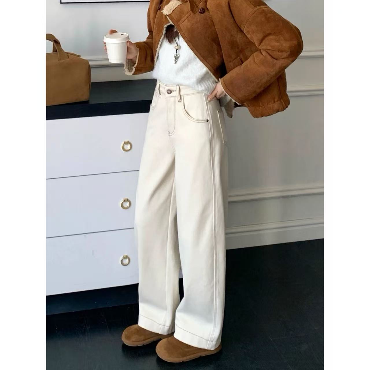 232 韩系复古高腰阔腿时尚百搭牛仔裤