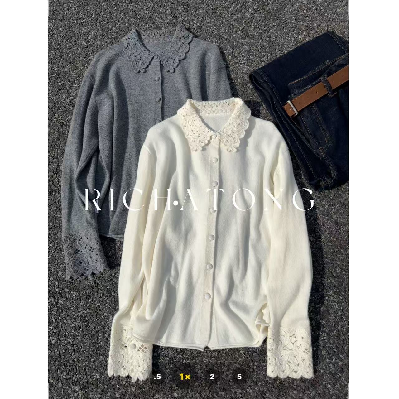 RICH ATONG.-【编织羊毛】-高品cashmere%钩花领口针织毛衣1103-10