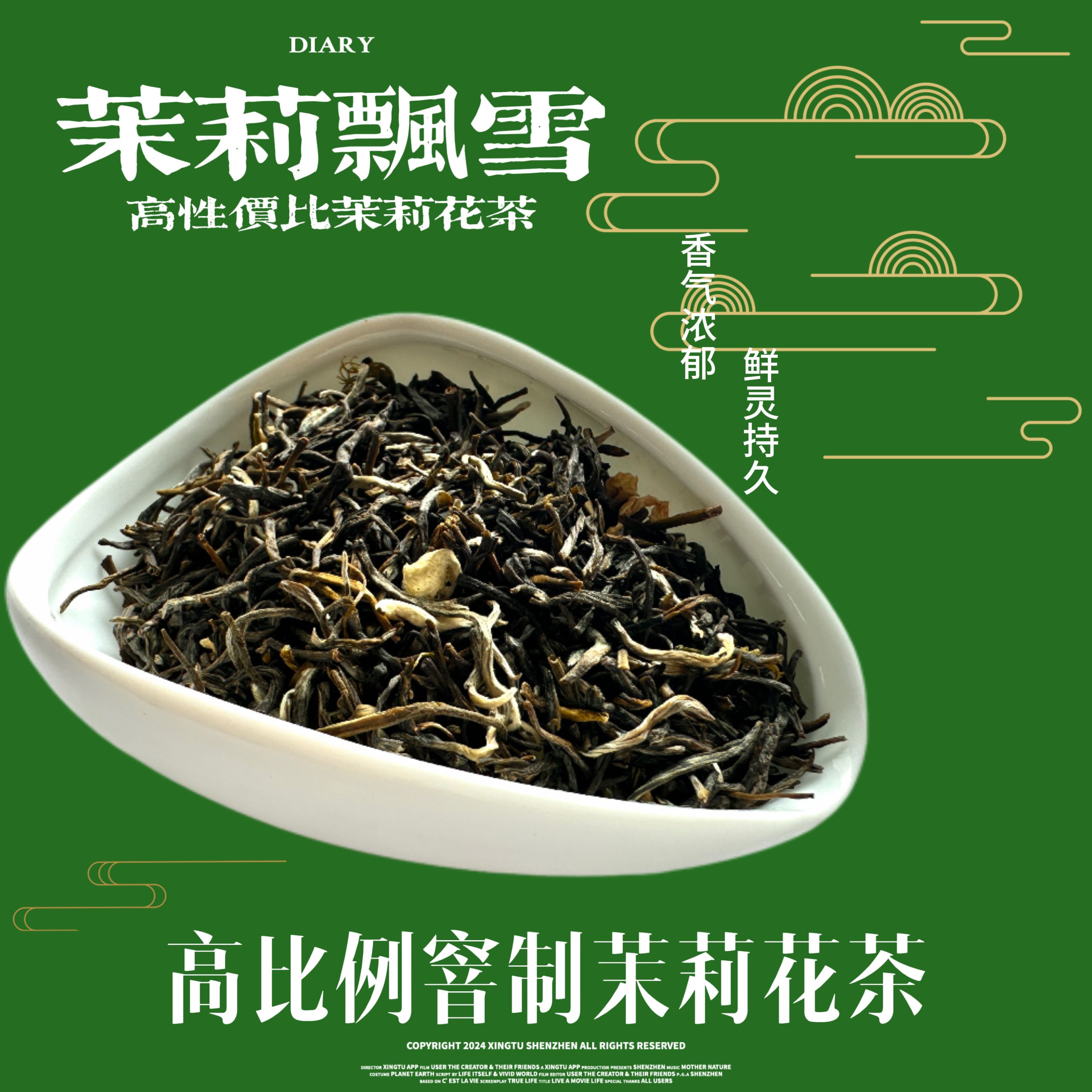 自制【飘雪茉莉】高性价比黄汤沙口高比例窨制茉莉花茶（散装）