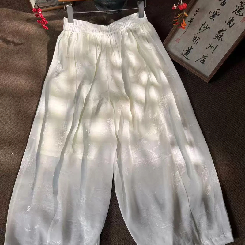 夏季新款新中式国风复古优雅松紧腰褶皱百搭显瘦休闲裤花苞裤