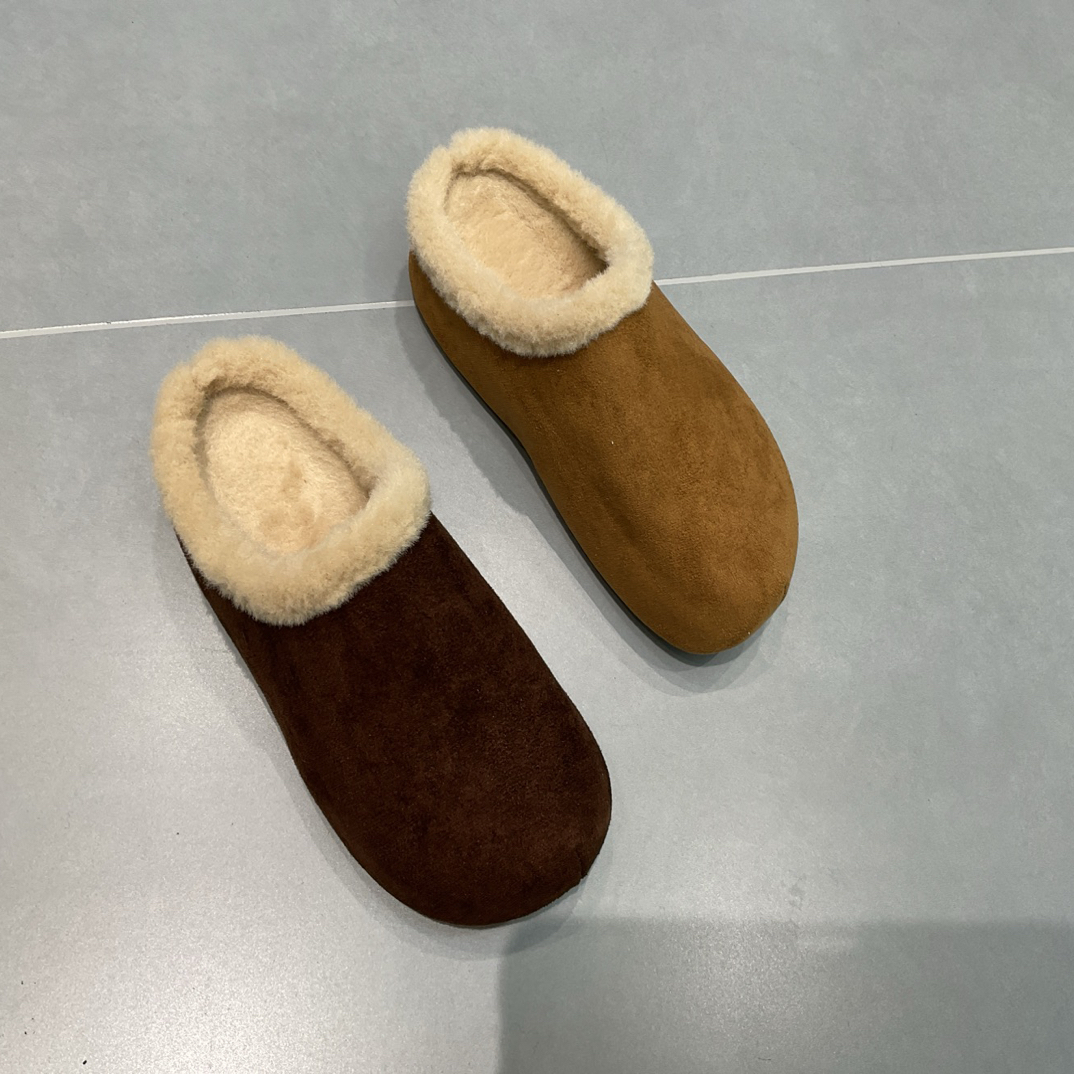 【铼】复古加绒勃肯鞋女秋冬保暖包头半拖百搭风5520-2