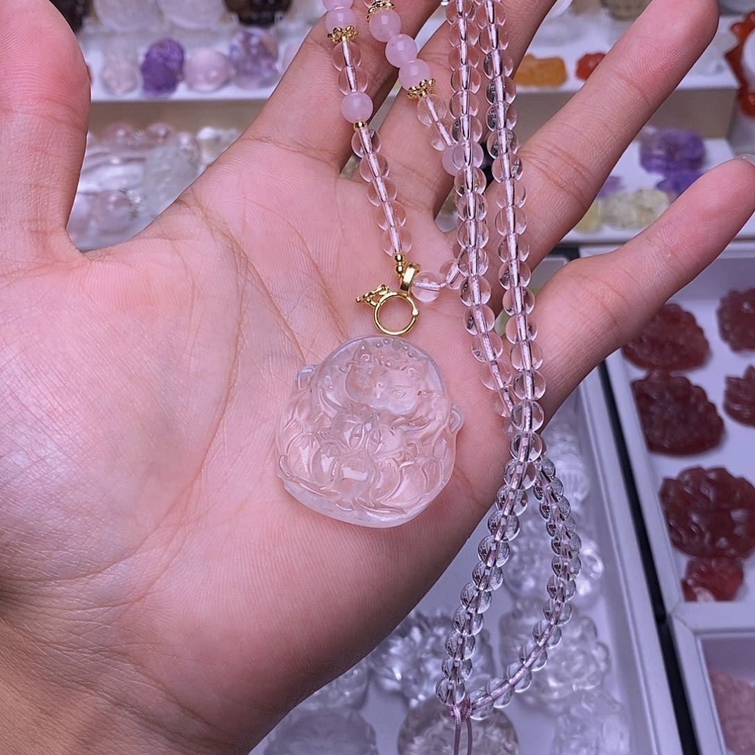 未镶嵌颈饰水晶淑*白水晶狐牌 送链子