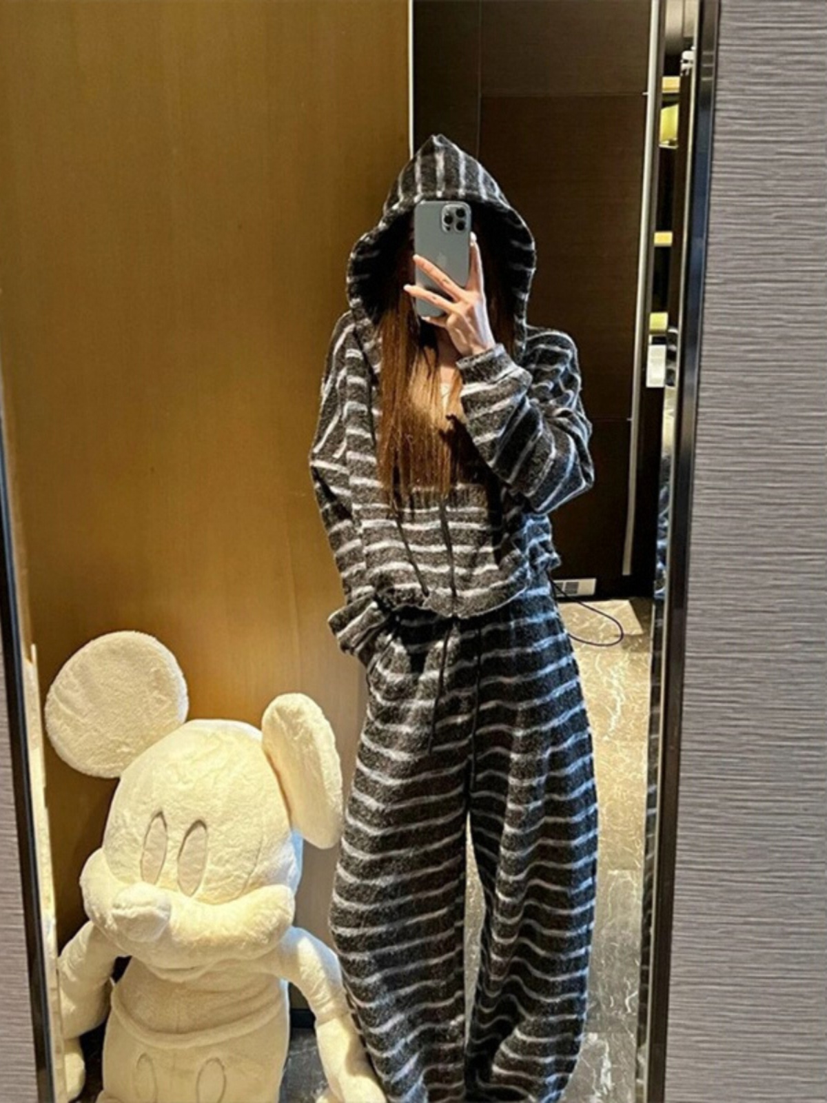 【DMXJ大梦想家】时尚慵懒风条纹睡衣女款秋季新款休闲阔腿裤两件套