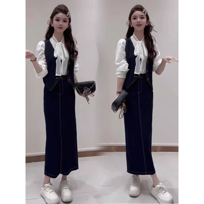 拉夏贝尔小个子减龄一整套女2025秋季新款马甲外套衬衣裤子三件套