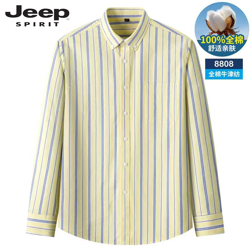JEEPSPIRIT条纹男女同款纯棉长袖秋上新牛津纺亲肤衬衫商务宽松