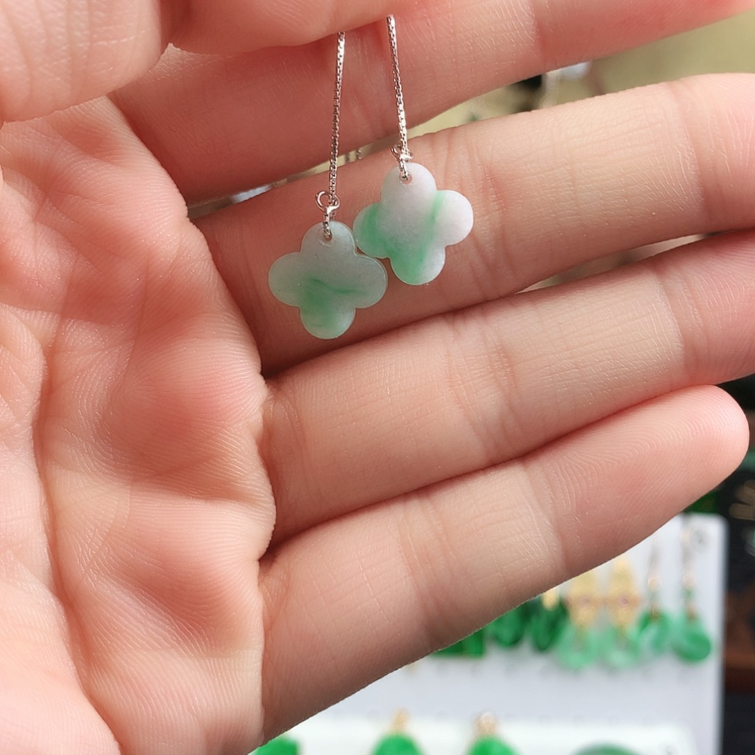 翡翠耳饰银S925镶嵌耳饰