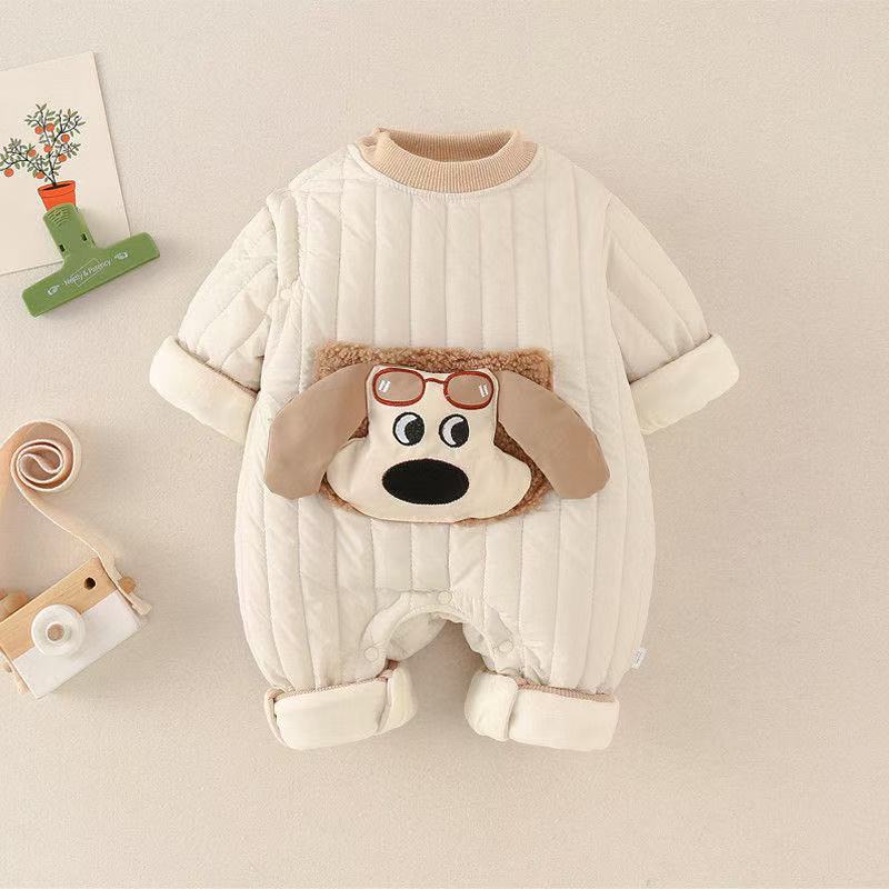 宝宝长袖秋冬爬服新生儿三层保暖哈衣棉衣婴幼儿连体衣