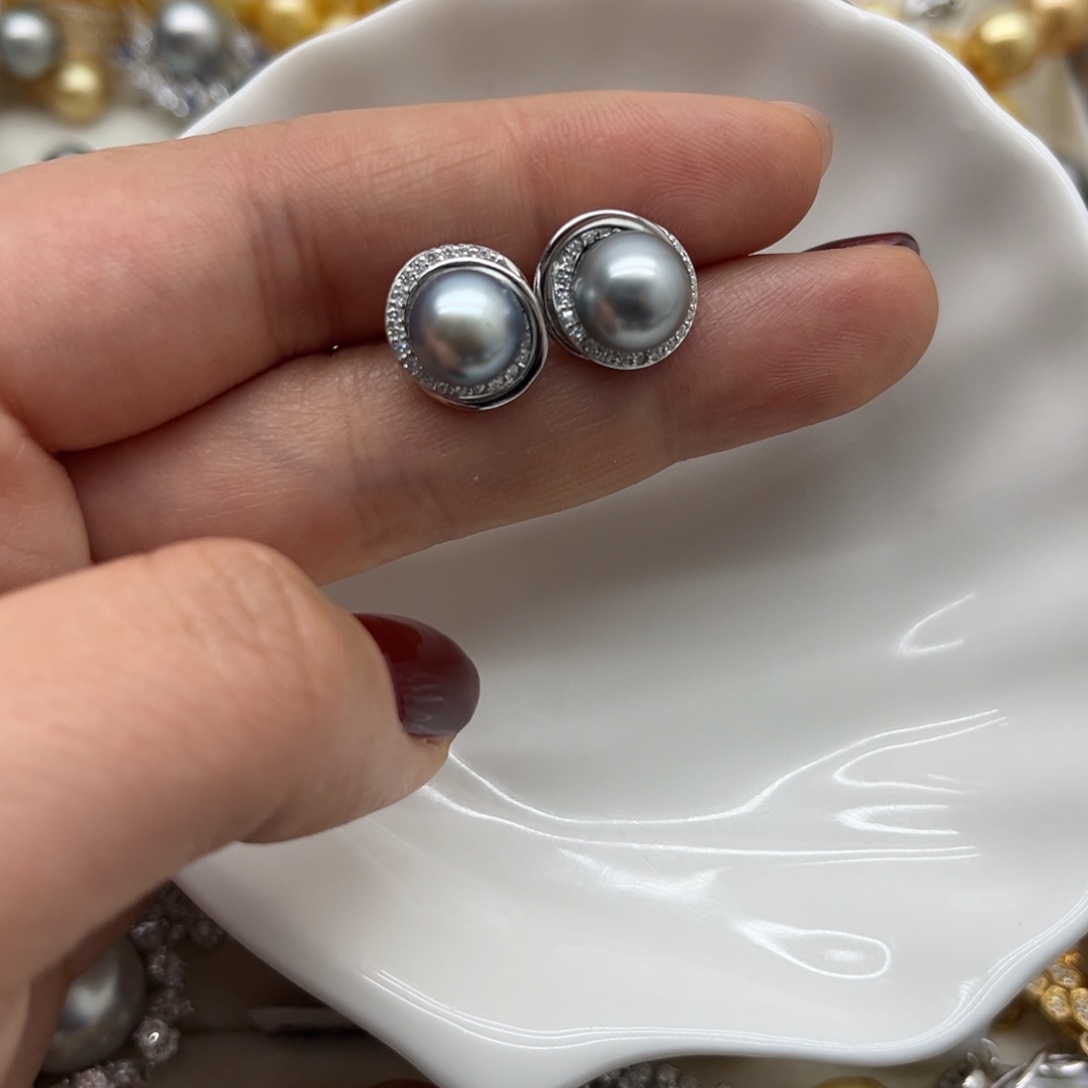 海水珍珠耳饰银S925镶嵌