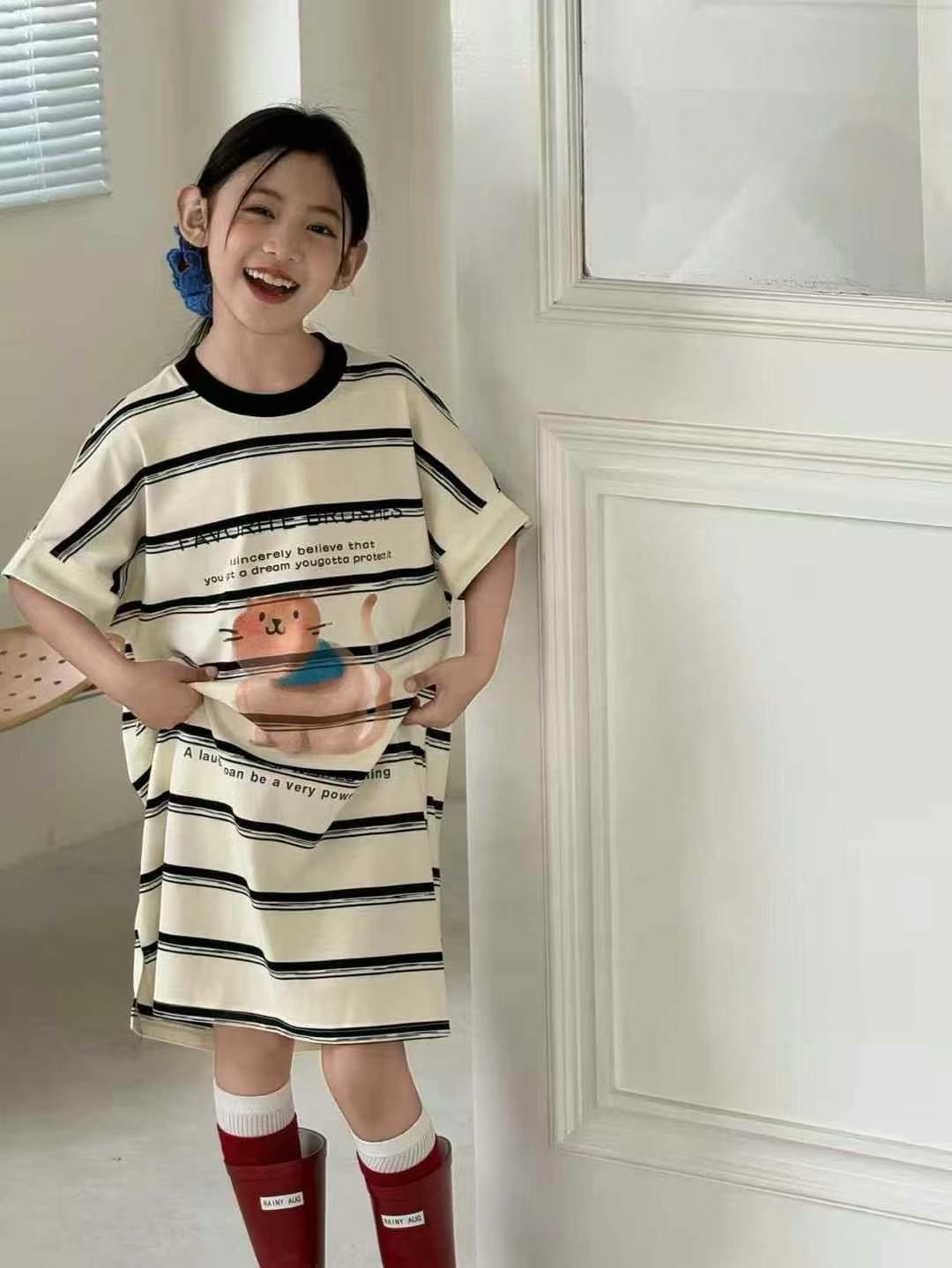 潮童休闲条纹连衣裙25128