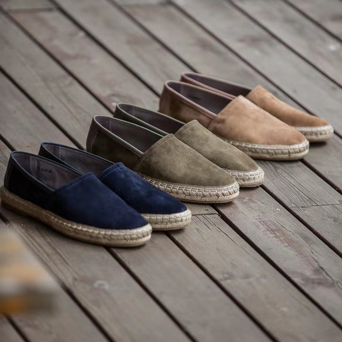 现货HawkDK意大利羊皮平底渔夫鞋手工编织百搭一脚蹬懒人休闲鞋男