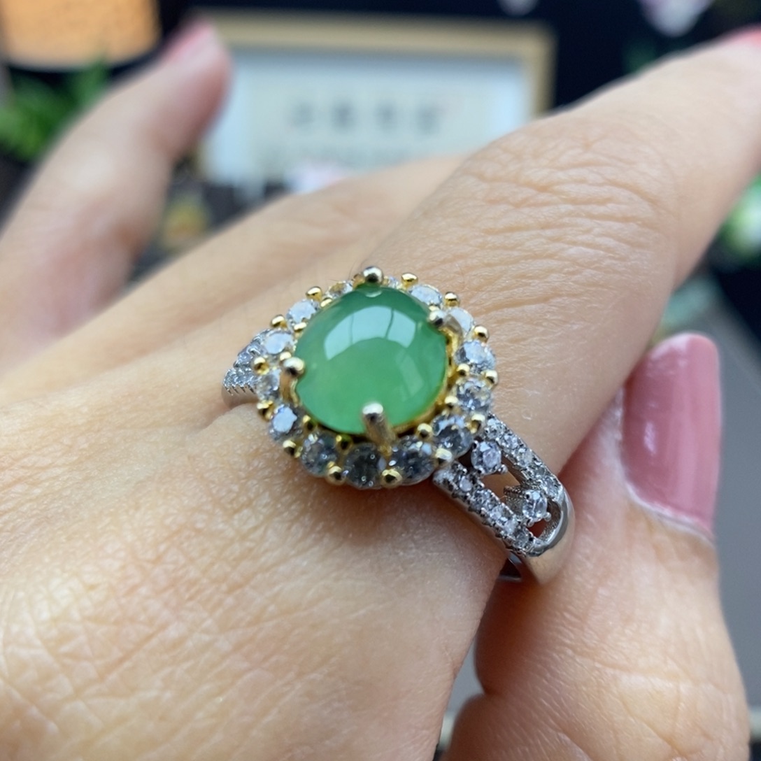 翡翠银S925镶嵌戒指戒指