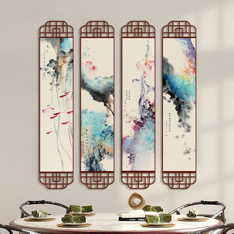 新中式荷花挂画玄关过道挂画竖版客厅装饰画餐厅墙书房壁画