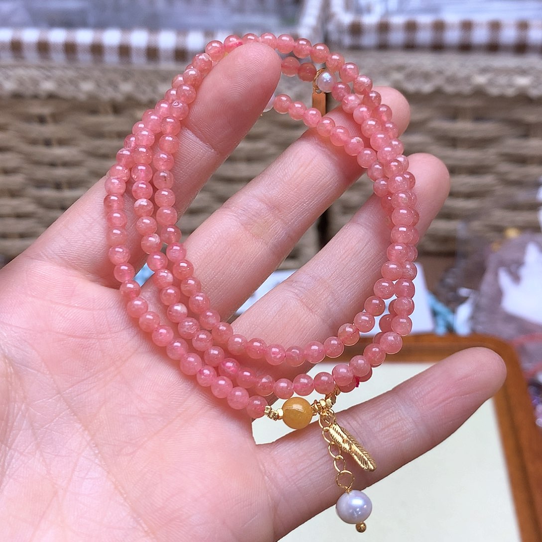 菱锰矿（红纹石）银S925镶嵌手绳