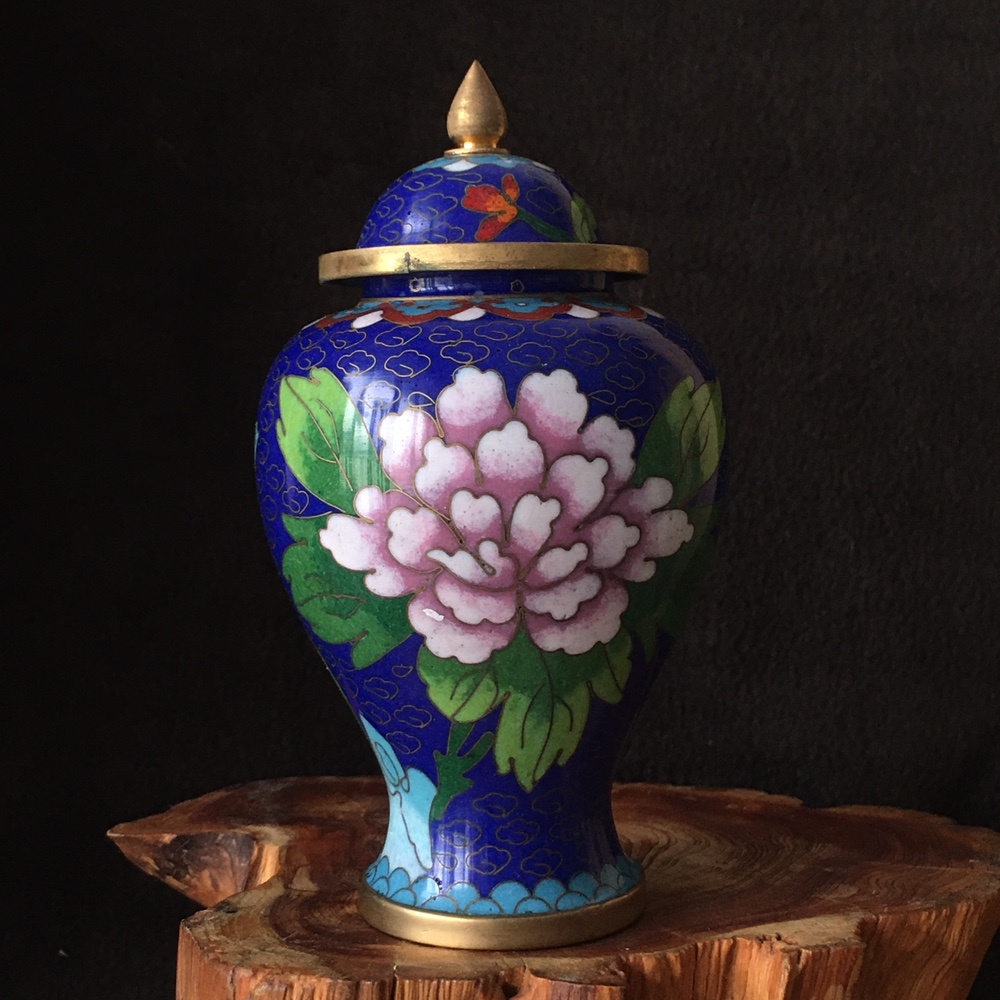 出口创汇大蓝色景泰蓝铜胎掐丝珐琅将军罐牌子罐1尊真品文玩收藏