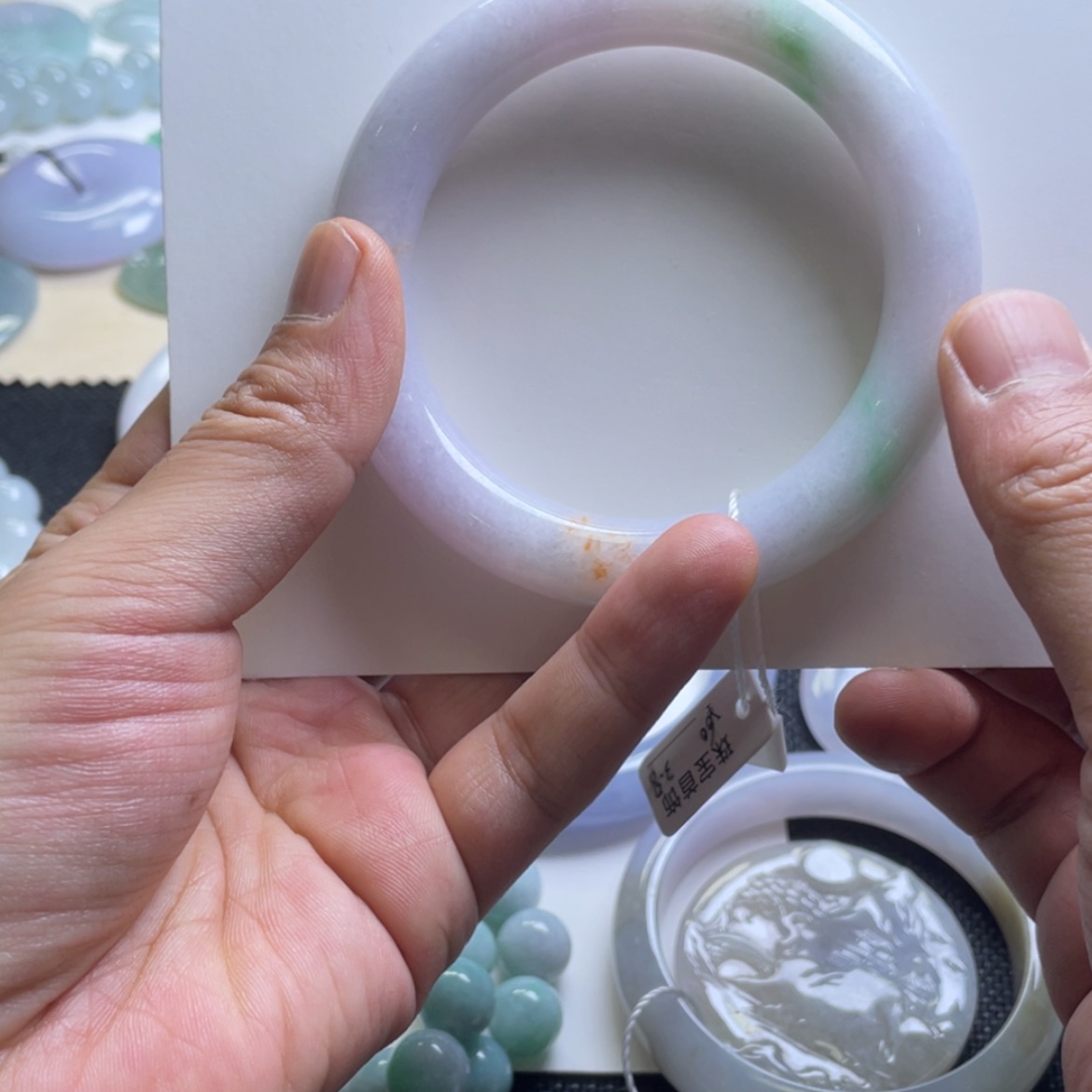 【闪购商品】定制翡翠未镶嵌婷****霖翡翠三彩手镯60圈口