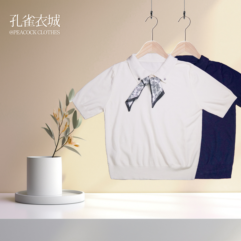 正肩通勤百搭POLO领针织短袖