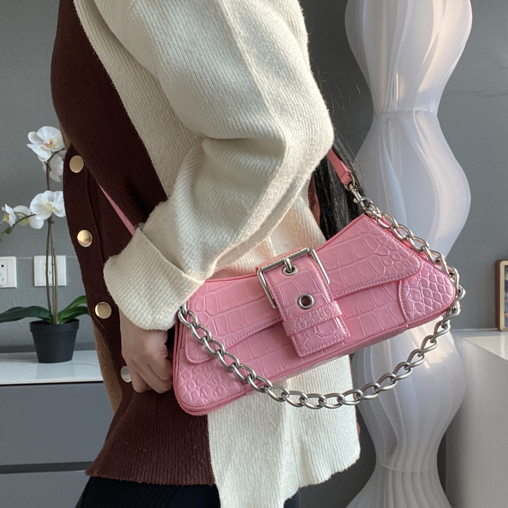 95新 Balenciaga/巴黎世家 【可】透粉色鳄压斜挎包 02 1254