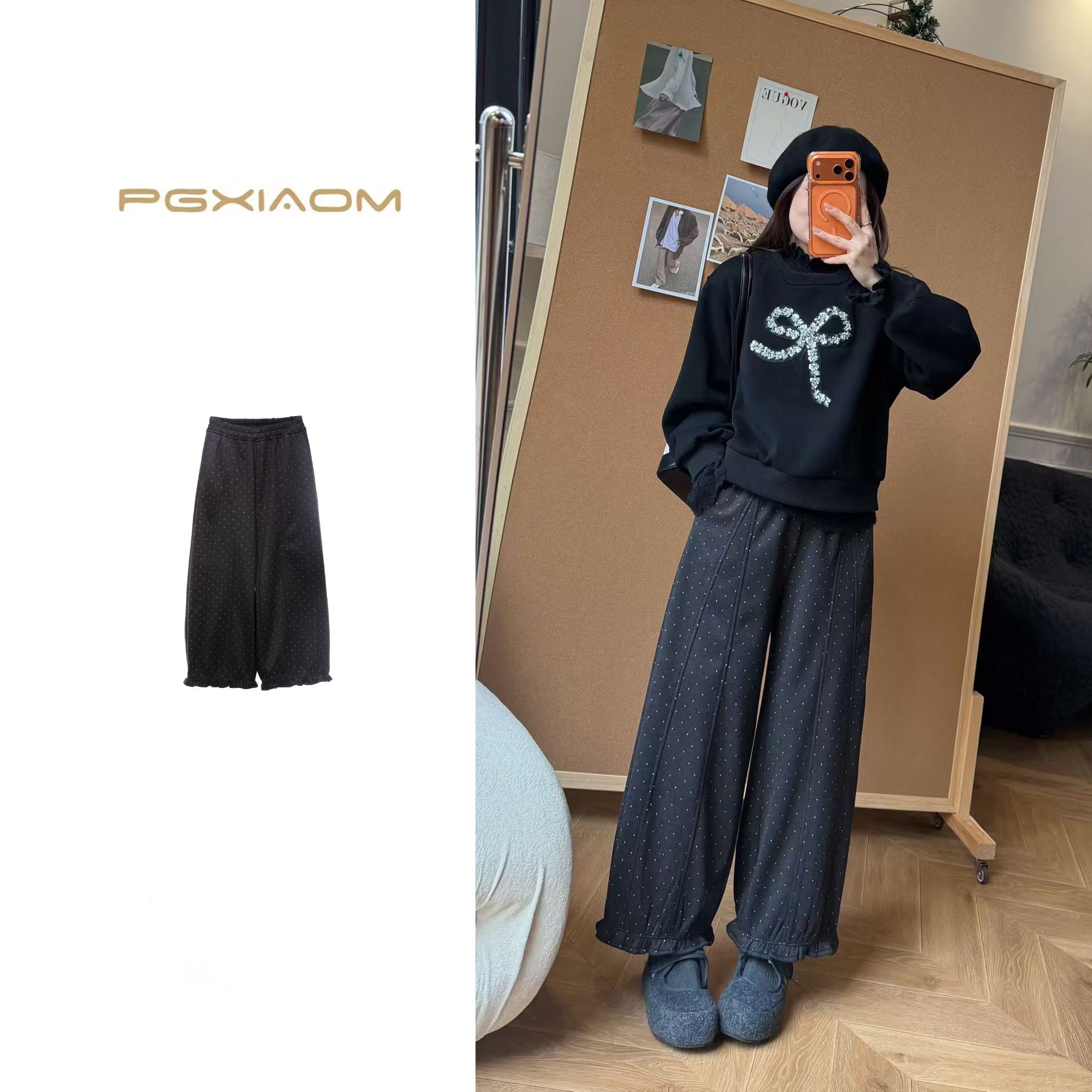 【PGXIAOM】润秀定制灰色波点花苞九分阔腿裤KZ10582（腰围松紧）    