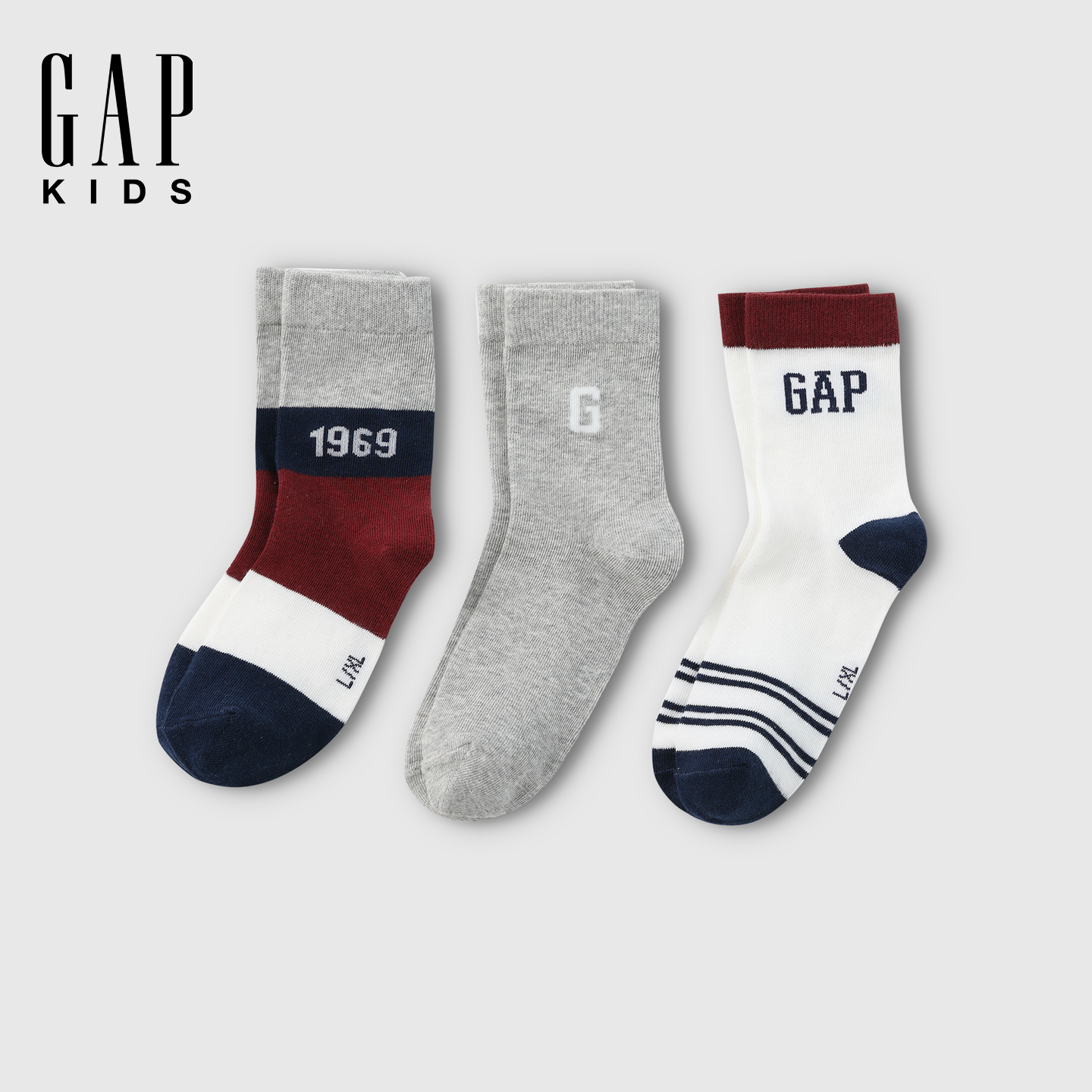 Gap男童2025秋季新款经典logo提花针织袜三双装儿童装套装822061