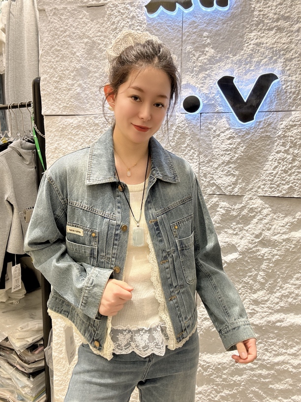 【微微】8802#牛仔服短外套前蕾丝边