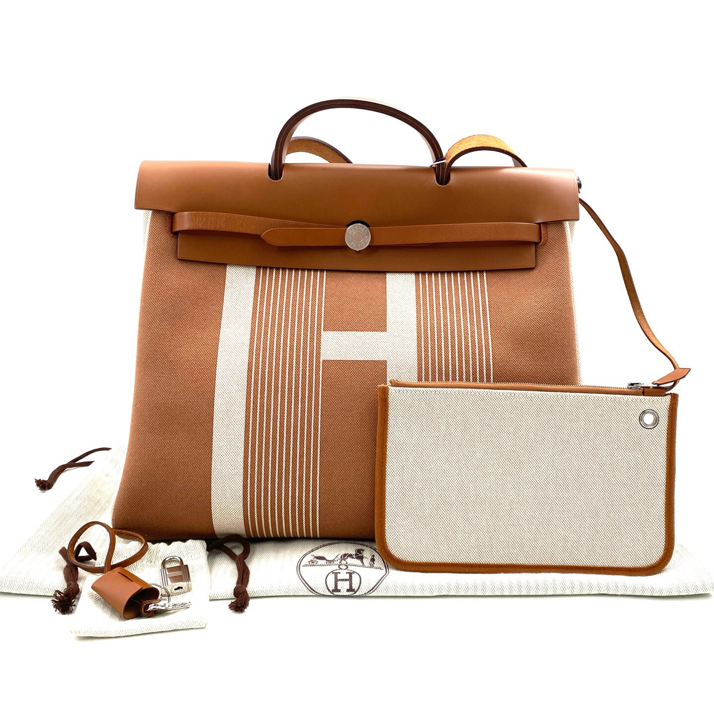99新 Hermes/爱马仕 限量款拼色帆布herbag39手提单肩包39/28