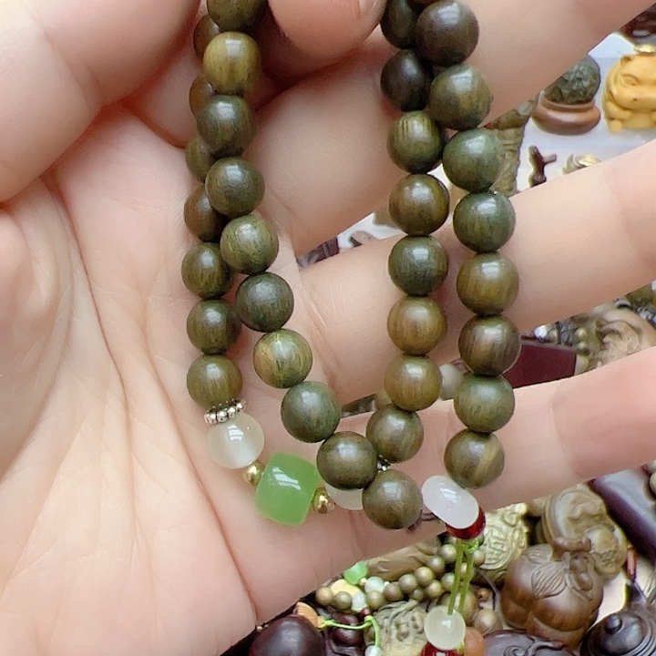 维腊木（绿檀）平双圈手串