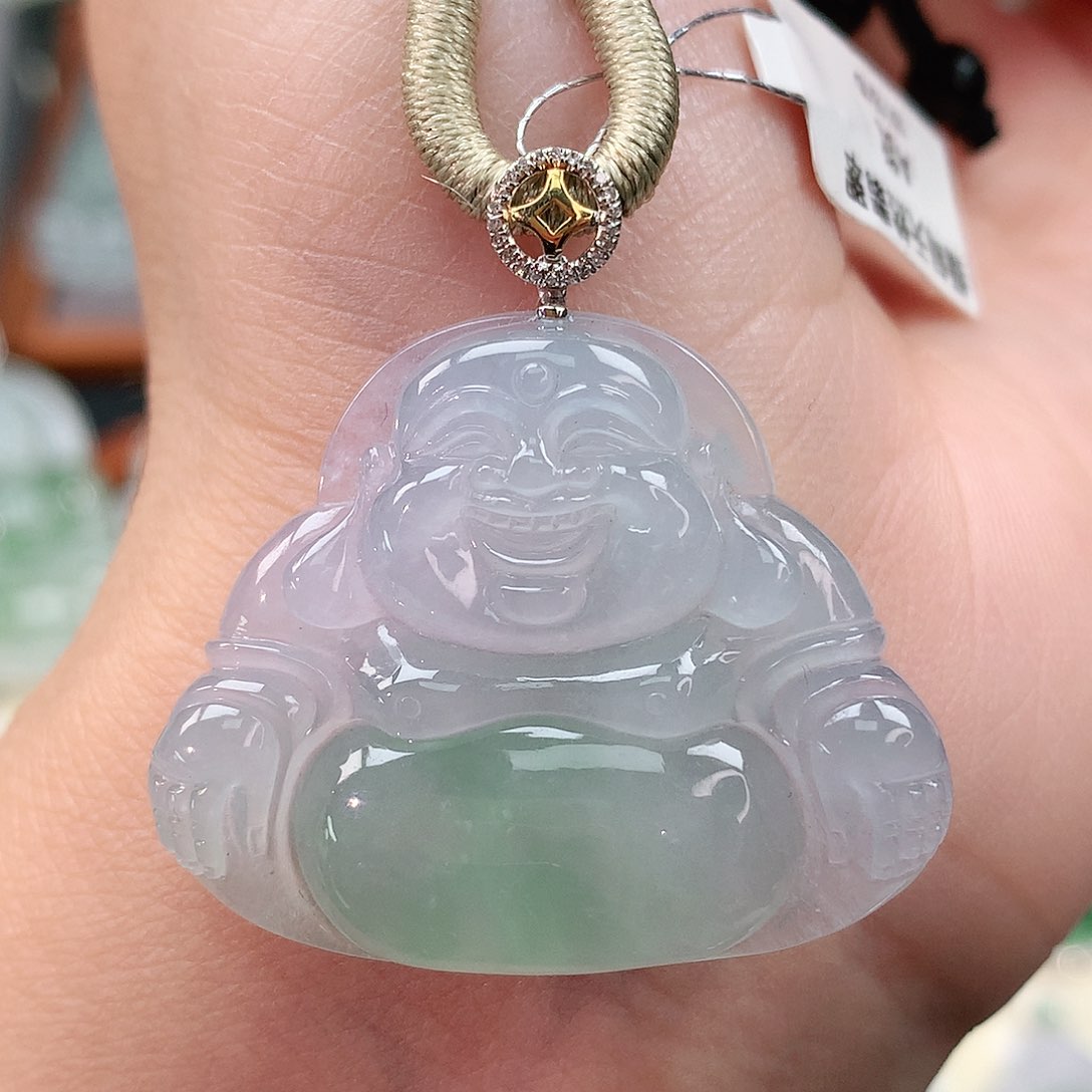 颈饰18K金镶嵌翡翠佛公