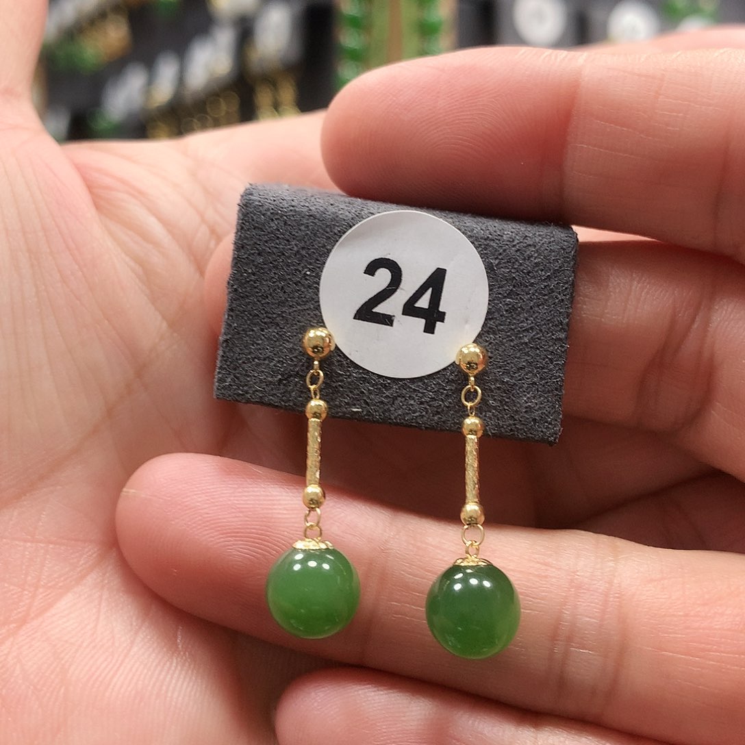 和田玉耳饰18K金镶嵌