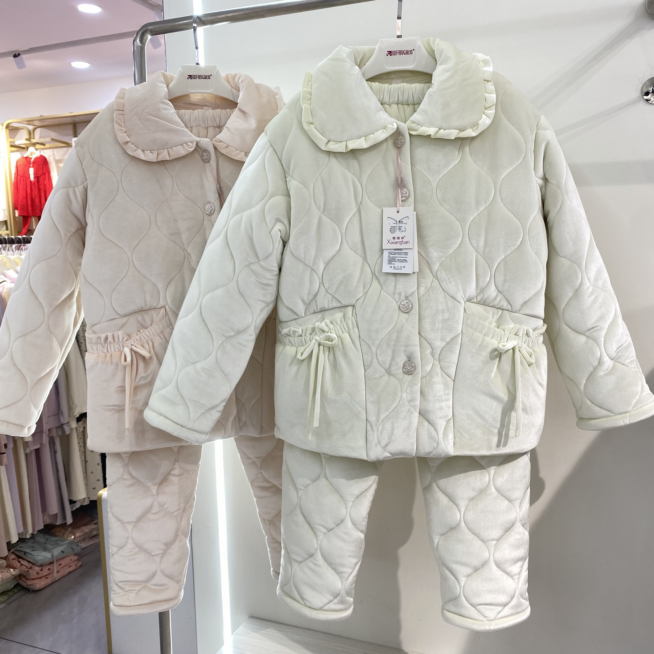 女秋冬三层夹棉加绒加厚翻领可外穿睡衣套装