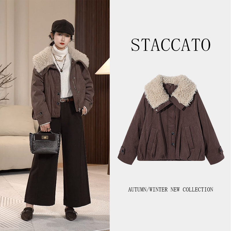 STACCATO 高定设计师款羊羔毛拼接羽绒服老钱静奢风外套 SM5Y2011