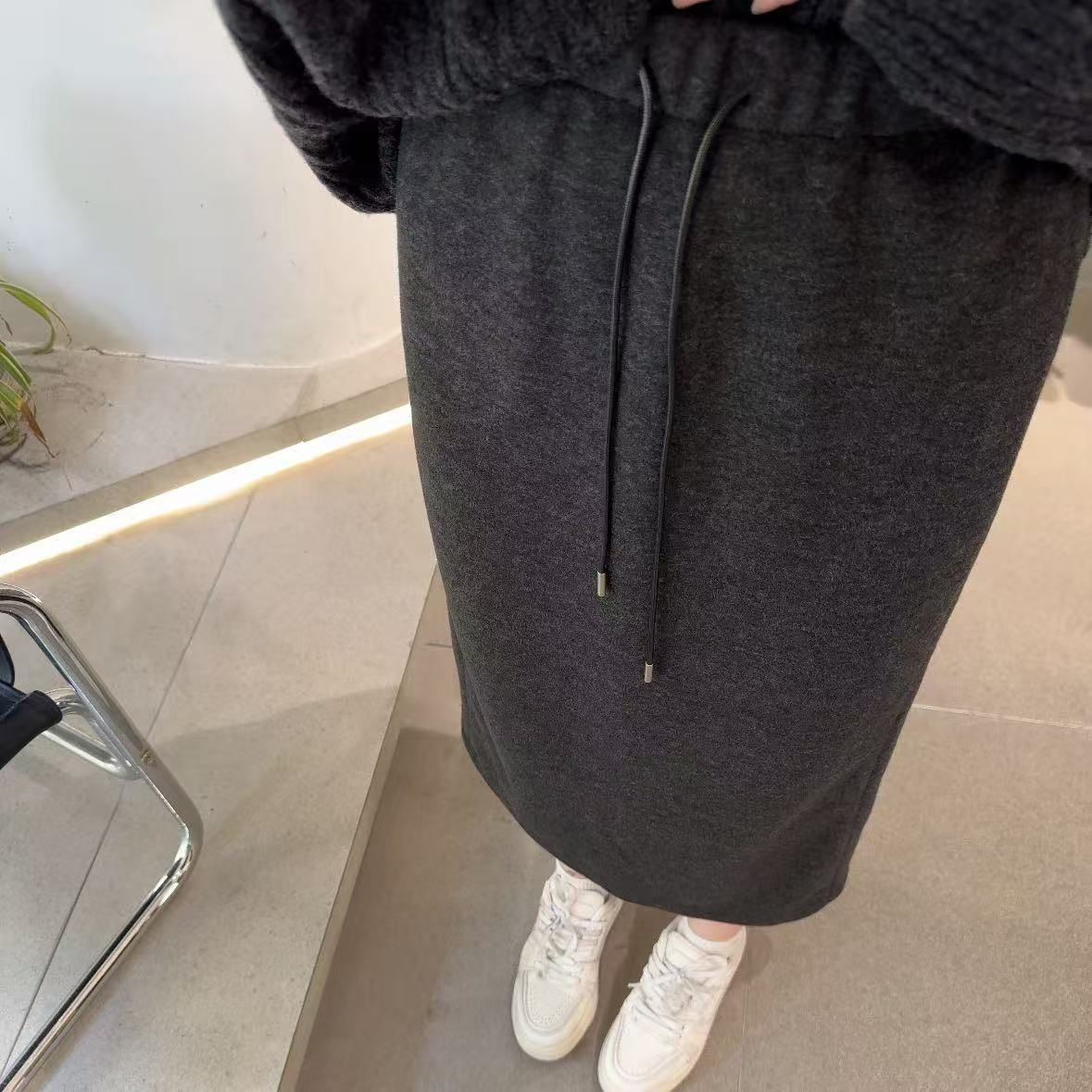 春苗女装    两色抽绳长裙     时尚气质显瘦长款半身裙