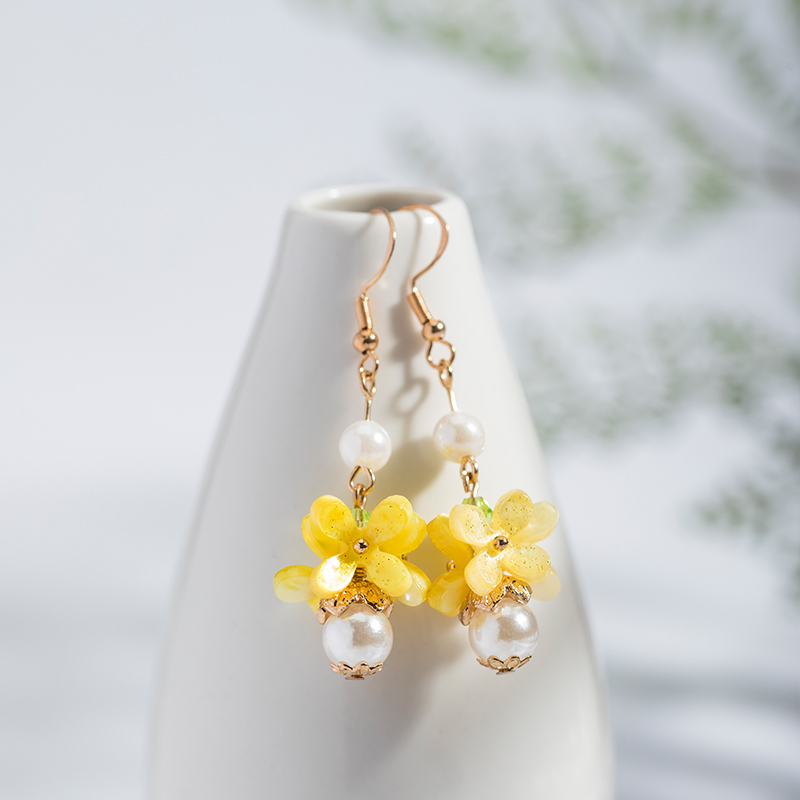中秋汉服桂花耳钩耳夹国风少女旗袍珍珠耳环古风配饰女