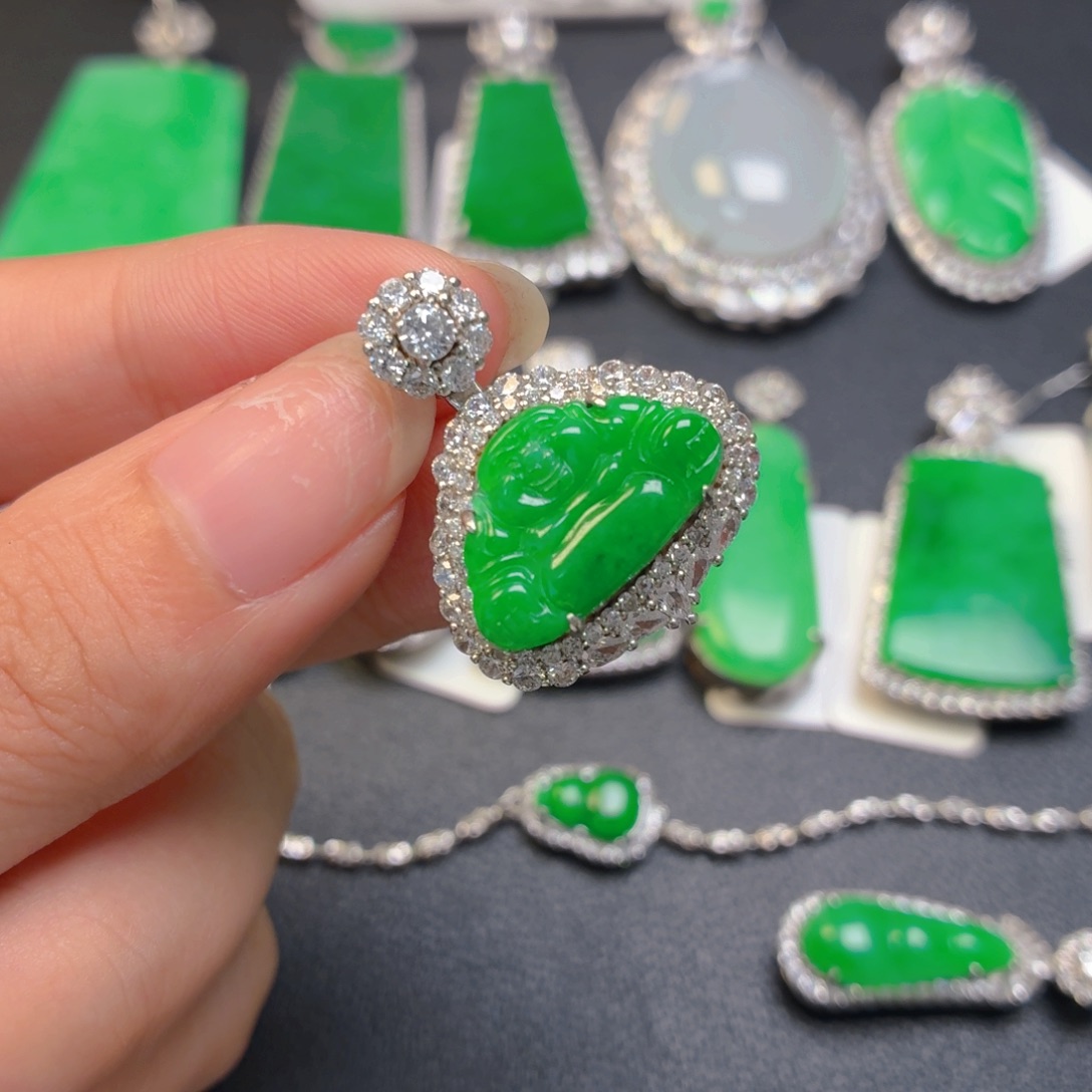 翡翠银S925镶嵌吊坠(不含链)