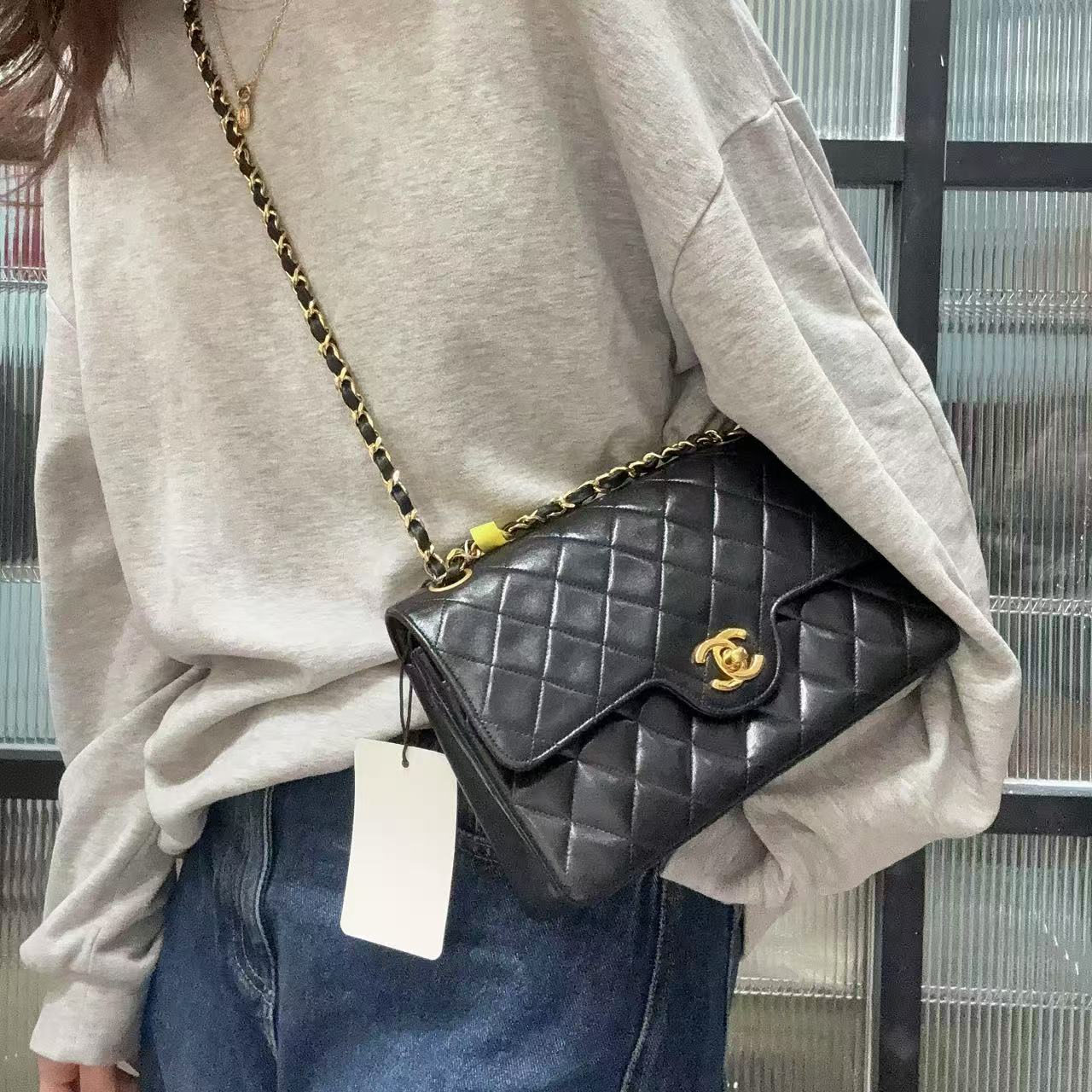 95新 Chanel/香奈儿 【蕾】3DY523 黑金单肩腋下包