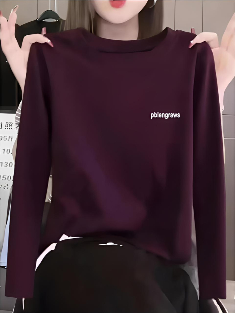 【双面绒】加厚保暖2025新款圆领长袖显瘦T恤女气质内搭刺绣打底