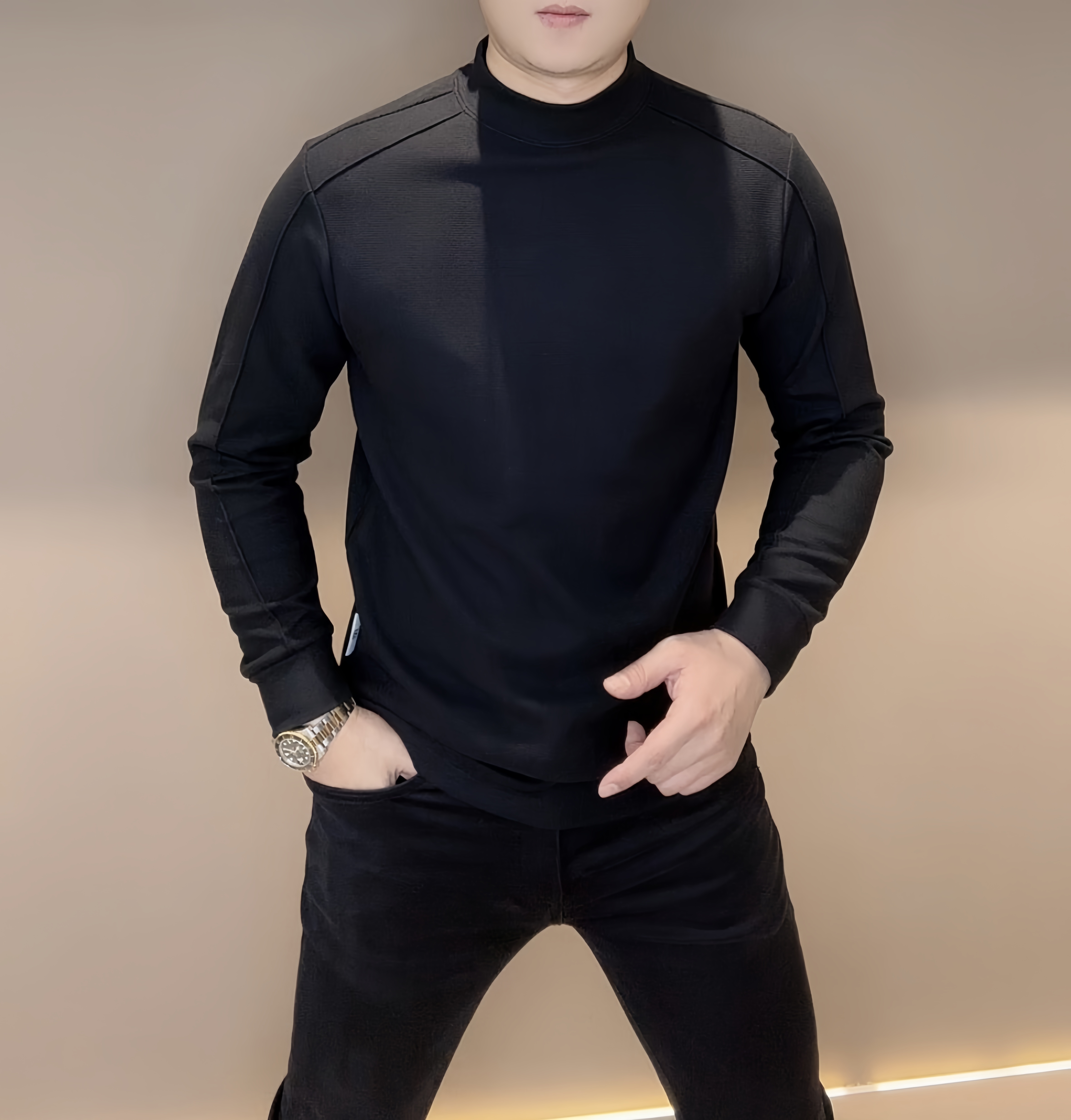 【泡面锅男装】冬季男士弹力修身羊毛混纺保暖打底长袖T恤衫87371