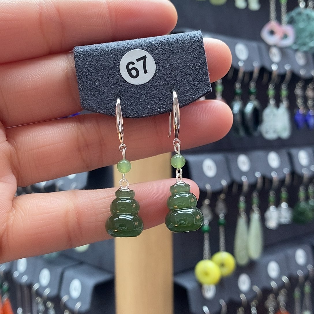 青***丝和田玉银S925镶嵌耳饰