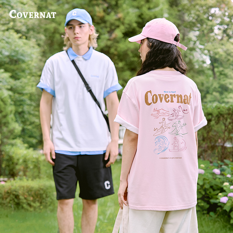 COVERNAT冲浪运动T恤男款休闲夏季舒适CO2502ST18宽松透气情侣