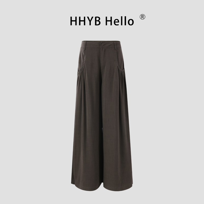 HHYB Hello2025柔软透气口袋收褶宽松显瘦阔腿休闲长裤女Q254280